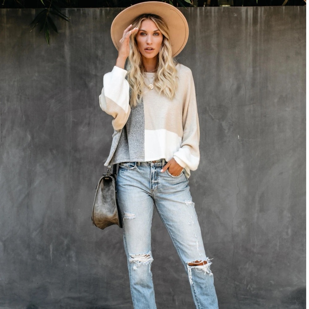 Cityview Colorblock Balloon Sleeve Sweater